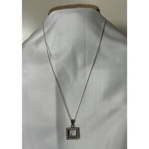 Cute Silver Tone Rhinestone Pendant On 925 Italy 24” Chain